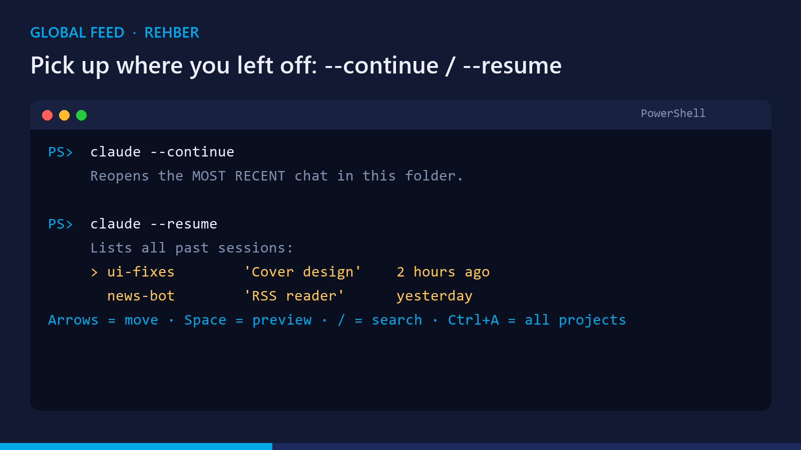 claude --continue / --resume