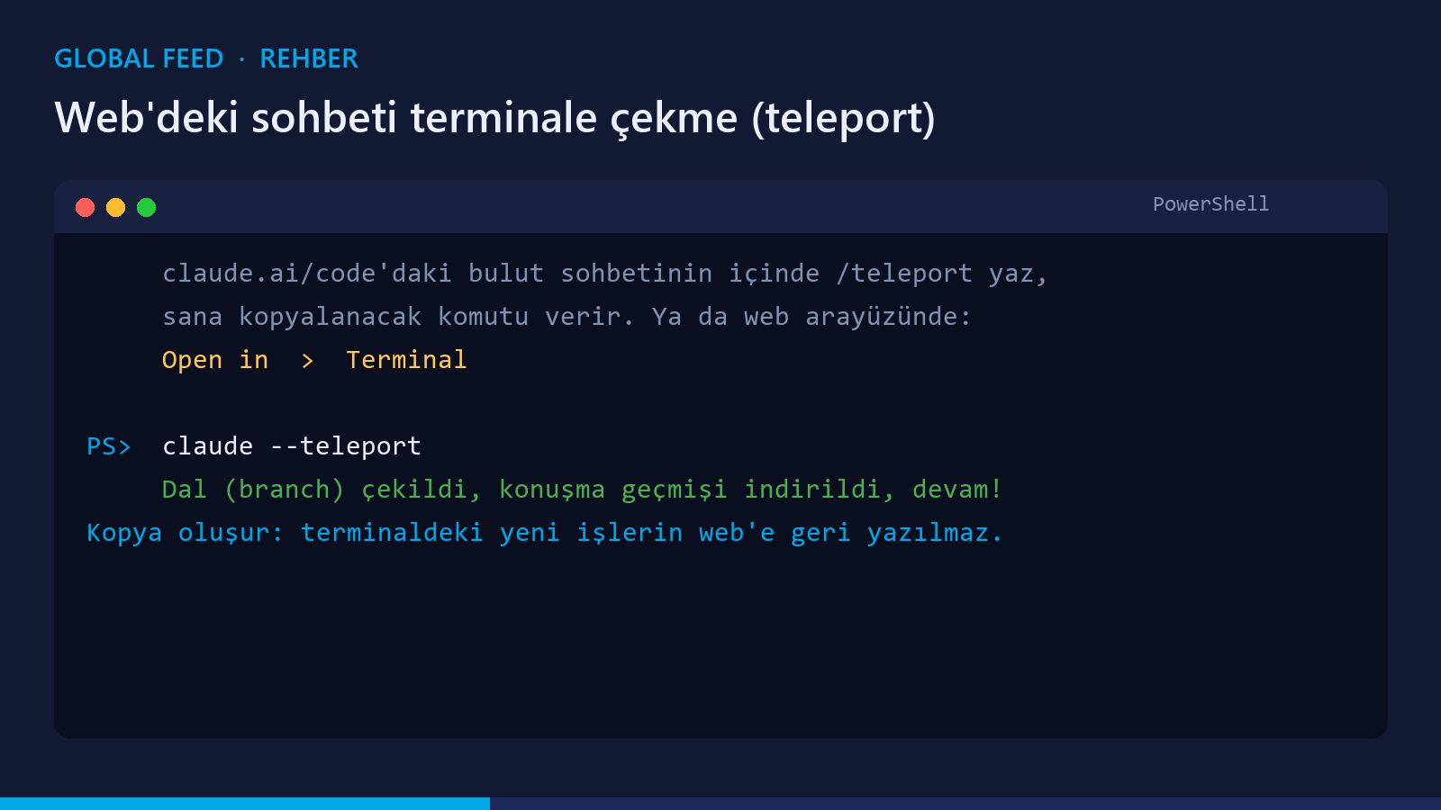 claude --teleport ile web oturumunu cekme