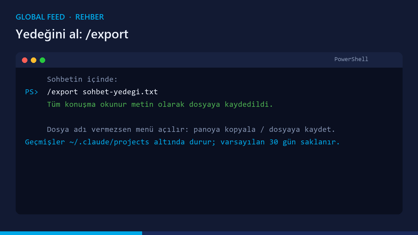 /export ile yedek alma